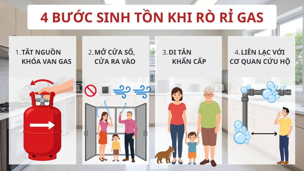 4 BƯỚC SINH TỒN KHI RÒ RỈ GAS